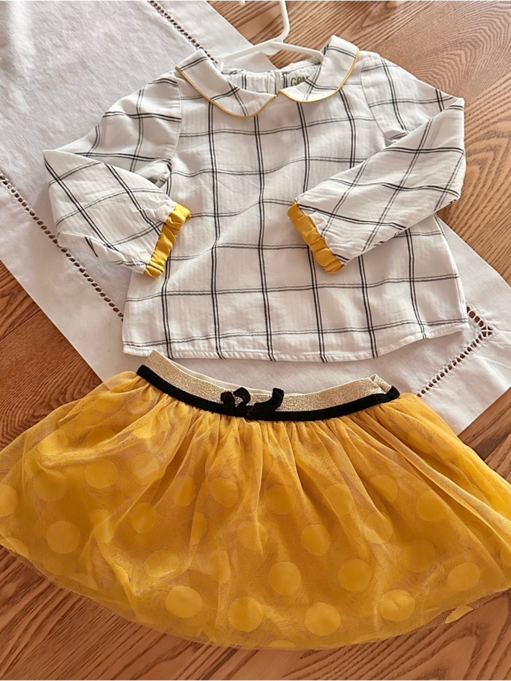 Genuine Kids OshKosh B’Gosh Plaid Top and Mustard Tulle Skirt Set